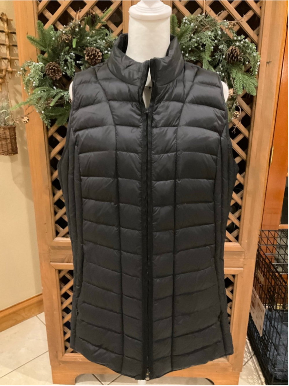 NWOT J.Jill Down Black Long Puffer Vest Petite Medium Lightweight Quilted